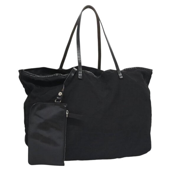 FENDI Zucchino Canvas Hand Bag Nylon Black Silver Auth 113935 - Picture 1 of 16